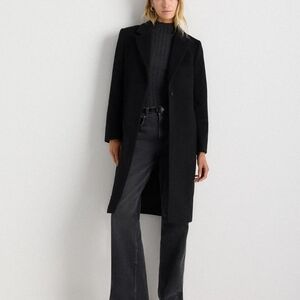 NWOT Quince Women's Wool Cashmere Single Breasted Midi Coat Black Large $200